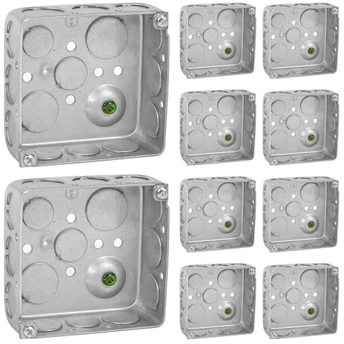 OHLECTRIC 4x4” Electrical Junction Boxes (10-Pack) 1-1/2 Deep 21 Cu.in. Heavy-Duty 4 Inch Metal Outlet Boxes, Steel Electrical Box for Dual Duplex Receptacles, Industrial Grade Square Electrical Box