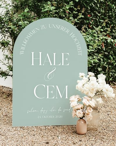 Willkommensschild Acrylglas | 5mm stark | Matt personalisiert - Made in Germany - Welcome Willkommen Schild für Hochzeit (Eukalyptus)