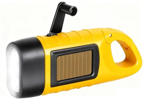LAIVIYA Taschenlampe Kurbel Solar Dynamo Taschenlampe Handkurbel Wiederaufladbare LED Dynamo Notlicht mit Karabiner Mini Kurbeltaschenlampe mit kurbel und Solarpanel für Freien Camping (Gelb)