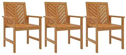 Makastle Garten-Essstühle mit Armlehne 3er Set, Terrassenstühle mit Beine & Fischgräten-Rückenlehne für Balkon Hinterhof, Braun 62 x 59 x 88 cm Massivholz Akazie