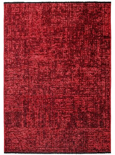 Stilvoll Günstig by ELMM Kurzflor Teppich Rot 120 x 170 cm – Einfarbig, 7 mm, 16% Chenille, 84% Baumwolle, für Wohnzimmer & Schlafzimmer
