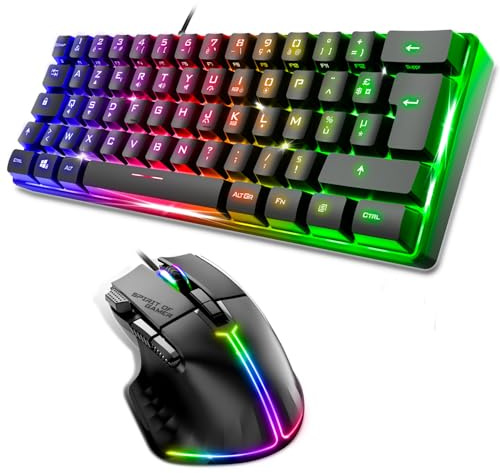Spirit Of Gamer, Pack Clavier Souris Gamer RGB, Clavier Gamer Filaire Semi-Mecanique, Format Compact TKL 60%, Souris Gamer Filaire pour PC 12800 DPI,