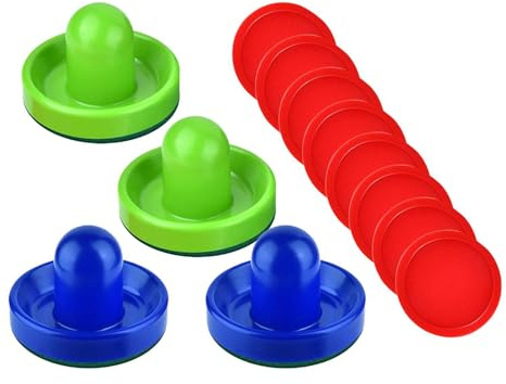 TUXCAXI Air Hockey Pusher e Pucks da tavolo di dimensioni standard, aggiornamento per il divertimento in famiglia al chiuso, ABS superiore, attrezzatura da , Blu e verde , 96x60mm