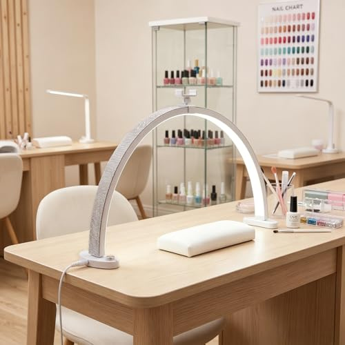 Halbmond Lampe für Nagel Schreibtisch, 71cm Faltbare mit Telefonhalter | Nagel Lampe, Nageltischlampe mit 3 Farbmodi für Schönheit/Wimpern/Tattoo