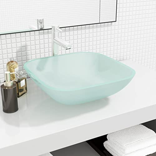 Runheo Lavabo en verre mat, 42 x 42 x 14 cm, vasque à poser en matériau robuste, idéal pour salle de bain, WC d'invités, buanderie avec montage facile, design moderne pour lavabo et sanitaire