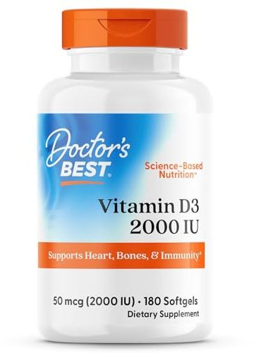 Doctor's Best Vitamin D3 2000 IU Softgels for Men & Women - Vitamin D Supplement for Immune System & Heart Health Support, 50 mcg per Serving, Vit D 3, Non GMO, Gluten Free, Soy Free - 180 Softgels