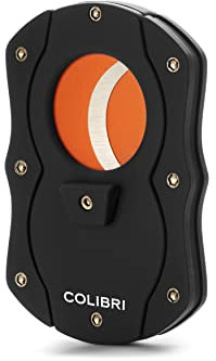 Colibri-Cortapuros de acero inoxidable negro, con guillotina resorte de doble hoja, hojas color naranja-Cigarros de hasta 2,46 cm de diámetro - Se suministra con estuche de regalo.Colibri desde 1928
