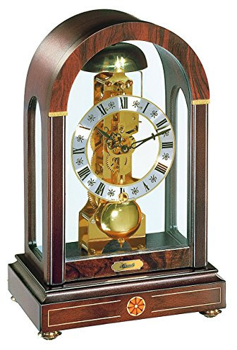 Hermle 22712030791 Stratford mechanische Skelett-Tisch- und Kaminuhr, Walnuss