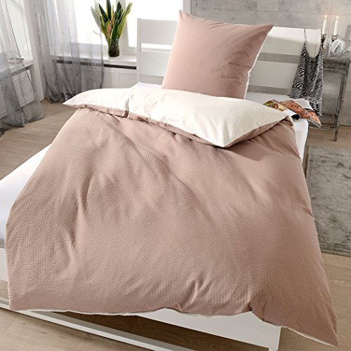 Janine Design Soft-Seersucker Uni Wendebettwäsche Taupe/Ecru 1 Bettbezug 135 x 200 cm + 1 Kissenbezug 80 x 80 cm