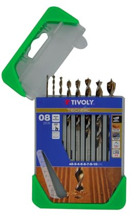 TIVOLY - Set HSS Hochleistungsbohrer für Holz - Zum Bohren in Holz - 8 abgestufte Bohrer aus Bronze Ø 2-3-4-5-6-7-8-10 mm