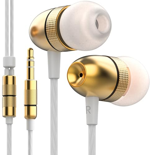 Betron ELR50 Wired Earphones with 3.5mm Jack, Gold | Deep Bass Sound, Noise Isolation, Tangle-Free Cable, Aluminium Housing, S/M/L Ear Buds