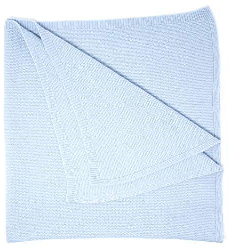 Graham Cashmere - 100% Cashmere Purl Stitch Large Baby Blanket - Made in Scotland (Soft Blue)