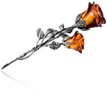 Ian and Valeri Co. Amber Sterling Silver Rose Pin Brooch