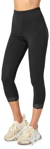 Merry Style Mallas 3/4 para mujeres Leggins con Encaje de Mujer Leggings pirata Pantalón Capri Deporte pantalones para primavera y verano Malla corta MS10-224 (Negro, L)