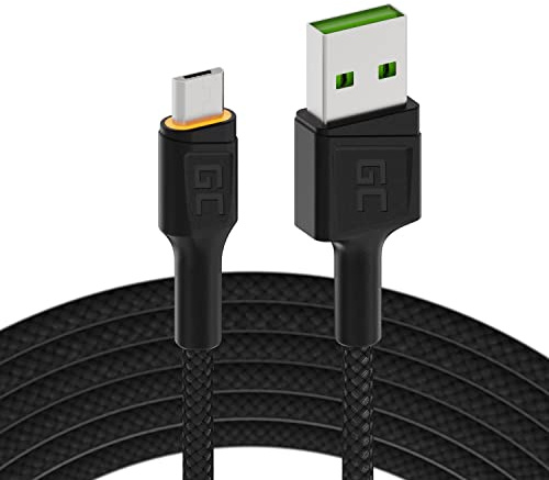 Green Cell Kabel USB-A - Micro USB 2m mit LED-Beleuchtung Ladekabel Schwarz Schnellladekabel High Speed Kompatibel mit Quick Charge 3.0 für Samsung, Xiaomi, Huawei, Kindle, Nexus, Android-Telefonen