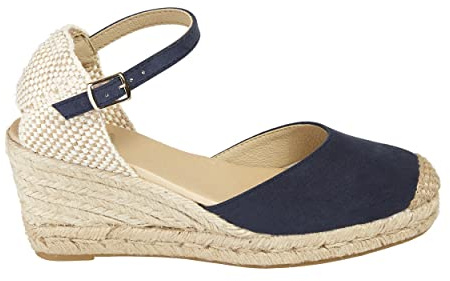 NOESLOMISMO BY DILEMA Espadrillas dam kilklack i mocka - stängda sandaler tillverkade i Spanien med rem - bekväma sommarskor i jute och halkfri gummisula, Marin, 38 EU