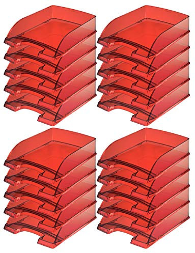 Leitz 5226 Plus Briefkorb, 7 cm Höhe, stapelbar, transparent (Rot, 20)