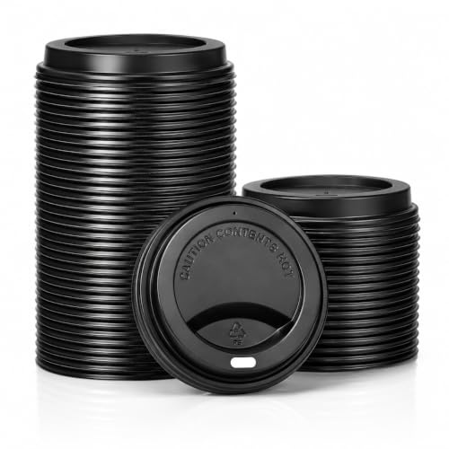 Signature Coffee Cup Lids, 12/16oz, 100 Pack, Black | Sturdy quality ripple lids. Quick-snap. Fits all single and double wall paper cups. For hot drinks.