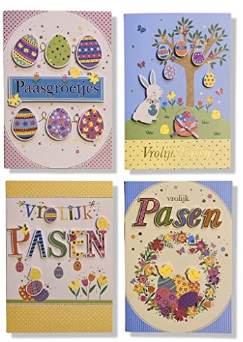 4 Luxus 3D Osterkarten - Frohe Ostern Grußkarten - Doppelte Grußkarten mit 3D Druck und Farbumschlag - 12x17cm