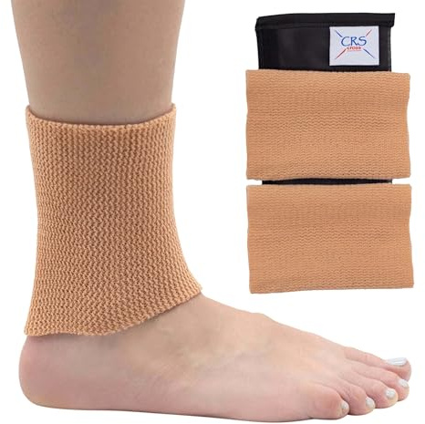 CRS Cross Ankle Gel Sleeves,Padded Skate Socks. Ankle, Foot and Lower Leg Cushion and Protection for Figure Skating, Ice Hockey, Riding, Ski or Equestrian Tall Boots. Two (2) Tan Ankle Gel Sleeves