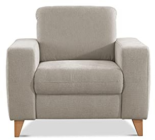 CAVADORE Sessel Lotta / Skandinavischer Polstersessel mit Federkern und Holzfüßen / 98 x 88 x 88 / Webstoff, Creme
