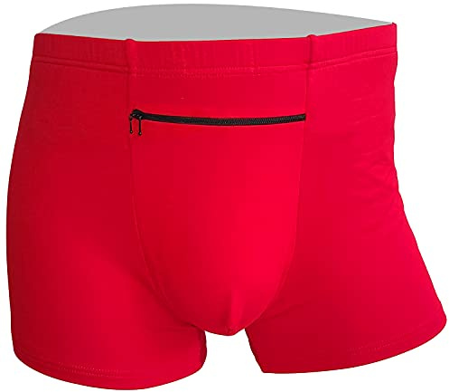 2 Packungen Herren Boxershorts mit versteckter Tasche, kann Ihre Insulinpumpe halten, Taschendiebstahlsichere Geheimtasche Unterwäsche (rot)