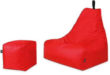 PATCH HOME Sitzsack Sitzkissen Beanbag Premium Lounge Gaming Sessel inkl. Würfel In & Outdoor geeignet fertig befüllt H:90cm | T:78cm | B:82cm + 35x35cm Würfel Rot