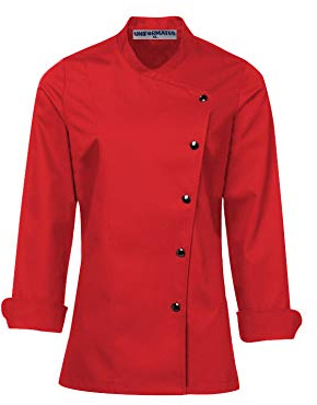 Uniformates Giacca da cuoco a manica lunga da donna e divisa da chef per maestri chef e pizzaioli (XS, Rosso)