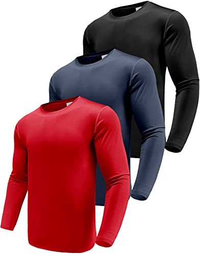 Paquete de 1, 3 o 5 Camisetas de Manga Larga para Hombre, Ajuste seco, protección Solar UPF 50+, Camisetas atléticas para Gimnasio y Entrenamiento para Correr