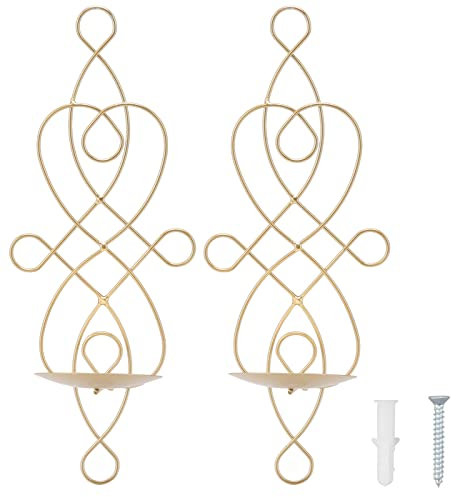 Cyrank Kerzenhalter Wand Wandkerzenhalter Gold, Wandkerzenhalter Wandleuchter Kerzenständer Kerzenhalter Kerzenleuchter aus Metall, Wandteelichthalter Säulenhalter für Teelichter Metall Wanddeko