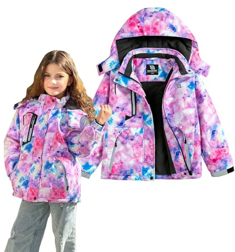 Simplee kids Girls Waterproof Snow Jacket Fleece Winter Windproof Ski Jackets for Toddler Girls Hooded Warm Coat