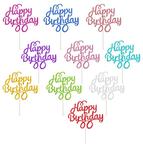 burkfeeg 30 Stück Happy Birthday Tortendeko, Cupcake Tortendeko Geburtstag Glitter Cake Topper für Jungen Mädchen Kinder Kuchen Dekoration Supplies (10 Farben)