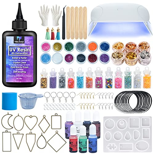 Kit de resina UV Vida Rosa con lámpara de cristal súper claro duro Sunset de inicio rápido para fabricación de joyas, grabado, recubrimiento y fundición, manualidades de bricolaje