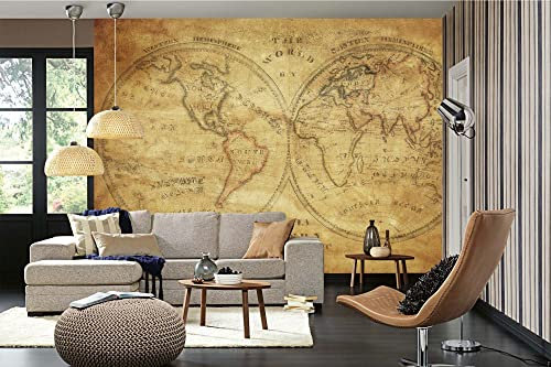 Vlies Fototapete VINTAGE WELTKARTE 375 x 250 cm (inkl. Kleister) - Vlies Tapete, Wandtapete, Wandbilder - Tapete für Wohnzimmer Schlafzimmer, Büro, Küche - Montagefertig