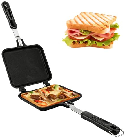 MOUMOUTEN Padella a Doppia Faccia, Macchina per Panini Tostati Antiaderente con Manici Bistecchiera a Doppia Faccia per Panini Colazione Waffle Maker Torta Toast