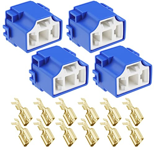Be In Your Mind 4 Stück 3-poliger H4-Scheinwerfer Steckdosen Ersatz 3-poliger Stecker-Steckdose 90-Grad Scheinwerfer Kabelbaum Stecker mit 12x Klemmen Autozubehör 55W Blau
