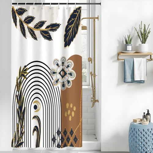 Uiiooazy Duschvorhang 120x200cm Anti Schimmel Abstrakt Blau Marine Blätter | Duschvorhang Schwarz Gestreift Braun Gemustert Wasserdicht Stoff Polyester Waschbar Bad Vorhang mit 8 Haken für Badezimmer