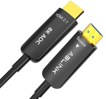 Ablink 8K Cavo HDMI Fibra Ottica 10m,HDMI 2.1 Velocità Ultra Alta 48Gbps Cavi CL3,Supporto 8K@60Hz, 4K@120Hz,HDR10, HDCP2.3, eARC,Home Theatre, Installazione a parete,Compatibile con PS5,HDTV,Monitor