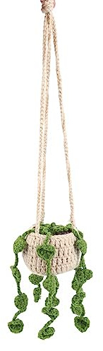 Car Crochet Hanging Plant Ornament, Auto Decoration Hand Knitted Pendant for Car Rearview Mirror Home Decoration Charms