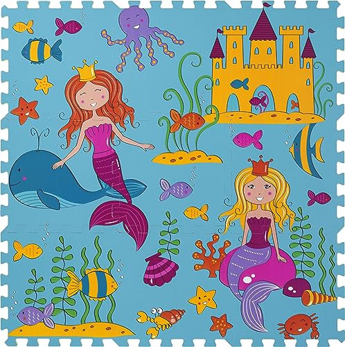 andiamo Puzzlematte 9 teilig zum Spielen und puzzlen - Puzzle Matte als Spielunterlage 30 x 30 cm je Puzzleteil Meerjungfrau