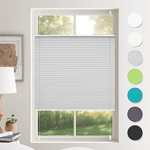 Plissee ohne Bohren Plissees Klemmfix Grau 95x130cm(BxH) Jalousie Plisseerollo Blickdicht Fensterrollo innen ohne Bohren Sichtschutz & Sonnenschutz Rollos für Fenster ohne Bohren