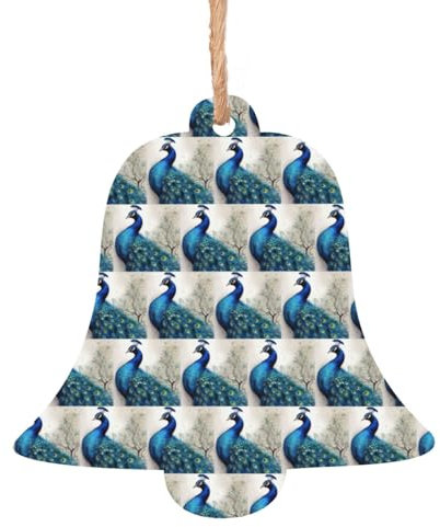 Blauer Pfau Holz Weihnachtsglocke Form Ornamente Holz Weihnachtsbaum Hängende Dekoration Weihnachtsbaum Ornamente mit Seilen für Weihnachten Urlaub Dekorationen