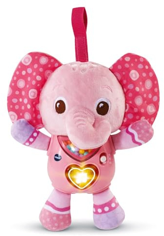 VTech - Lumi Chant'Éléphanteau, Peluche Éléphant Interactive, Hochet Bébé, Éveil Musical, Jouet Poussette, Siège Auto et Parc Bébé, Cadeau de Naissance Bébé Dès 3 Mois - Contenu en Français Rose