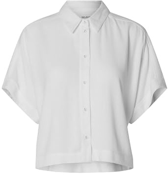 SELECTED FEMME Damer Slfviva Ss Cropped Shirt Noos kortärmad blus, Snövit, 38