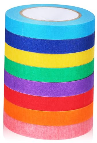 SEWOART 8rollen Farbiges Masking Tape Diy Kreppband Farben Rot Orange Gelb Grün Blau Dunkelblau Für Kreative Bastelprojekte Beschriftung Und Malerarbeiten