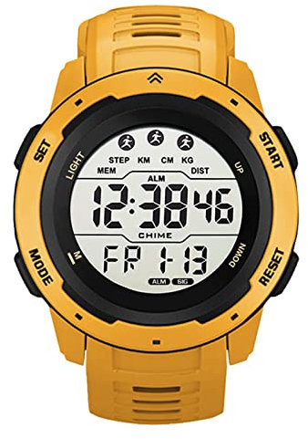 Elektronische Sportuhr, Digitale Sport-Laufuhr, Multifunktional, Wasserdicht, Leuchtendes Timing, Herren-Sport-Laufuhr für den Außenbereich (Yellow)
