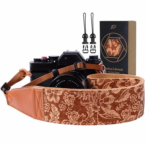 Padwa Lifestyle Cork Camera Strap - 2 Top Layer Cowhide Head Camera Straps for Photographers,Natural Log Crackle Art Print Style,Soft Chamois Velvet Padded Strap Quick Release fits All Cameras