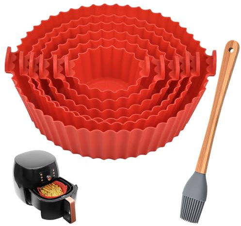 NAROSEBE 6 Pezzi Teglia per Friggitrice ad Aria in Silicone Varie Dimensioni Accessori Pentola Friggitrice ad Aria Cestino per Friggitrice ad Aria in Silicone per Friggitrici ad Aria Forni Microonde