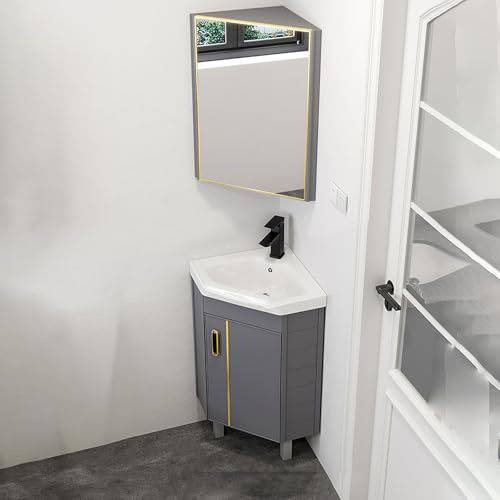 LLYLAFDC Keramik Freistehendes Waschbecken，eckwaschbecken Waschbeckenunterschrank Klein，Badmöbel-Set Für Badezimmer & Gäste-WC，Eckwaschbecken Mit Unterschrank，für Innen(38cm)