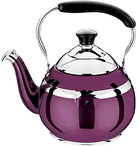 Hervidor de gas silbante de acero inoxidable pulido con espejo tradicional retro para té, café, agua, olla de inducción de gas Mingyin, morado, 1,5 L